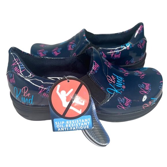 Easy Works By Easy Street Slip-Resistant "Be Kind" Clogs Shoes Navy & Pink 6W - Picture 10 of 14